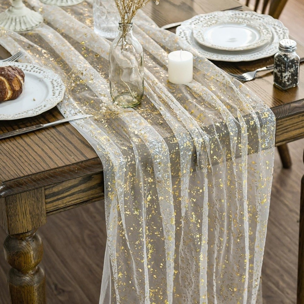 Table Runner Sequin - Caminho de Mesa com Glitter Dourado