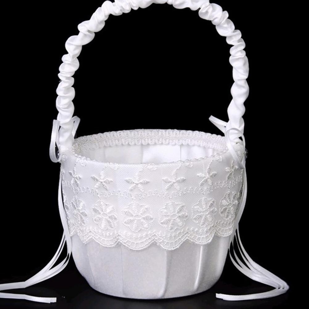 Romântico flor pérola bowknot  - Flower Girl Basket avaliação e preço