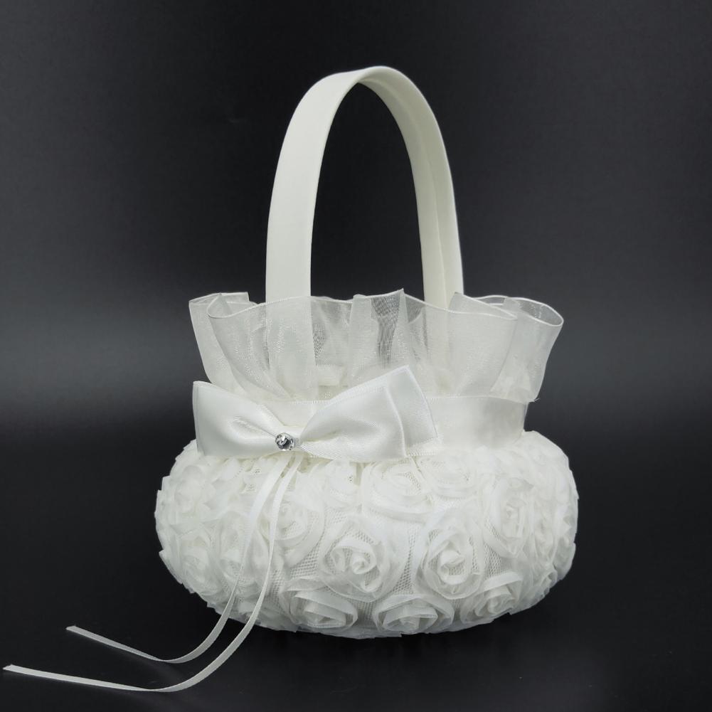 Romântico flor pérola bowknot  - Flower Girl Basket avaliação e preço